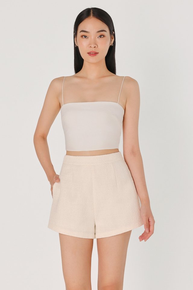 BRENA TWEED SLANT HEM SHORTS (IVORY)