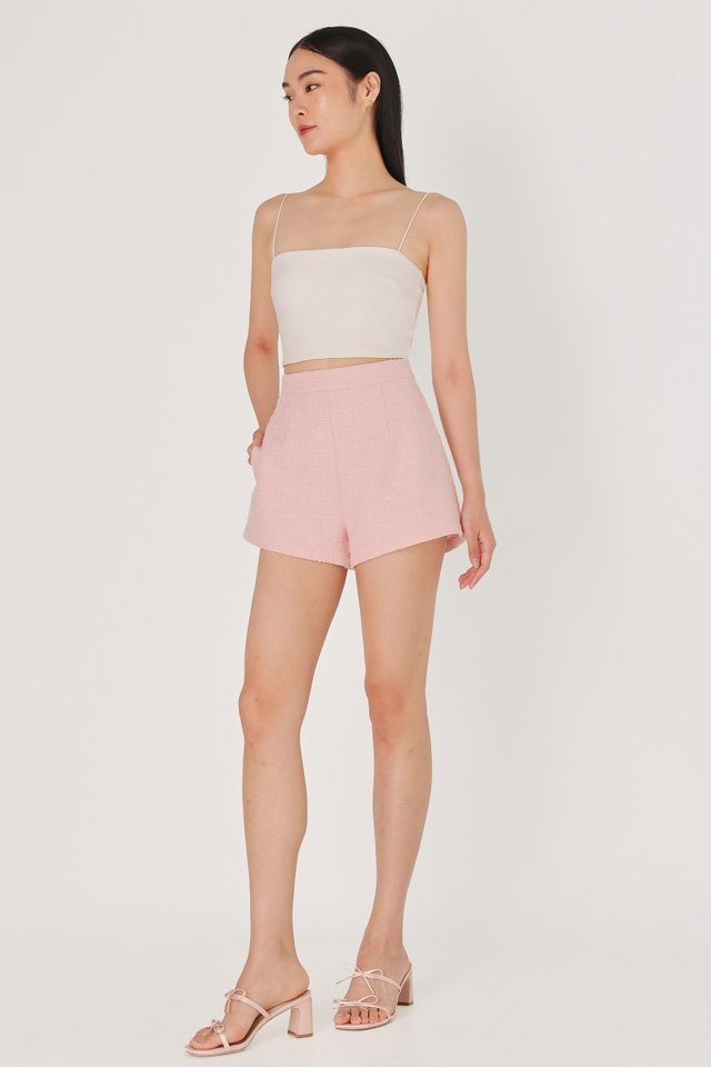 BRENA TWEED SLANT HEM SHORTS (PINK)