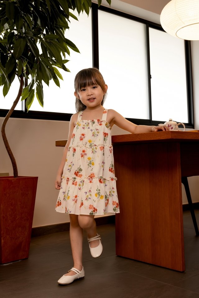 SUMMER GARDEN FLORAL RUCHED TIERED DRESS - MINI GIRL