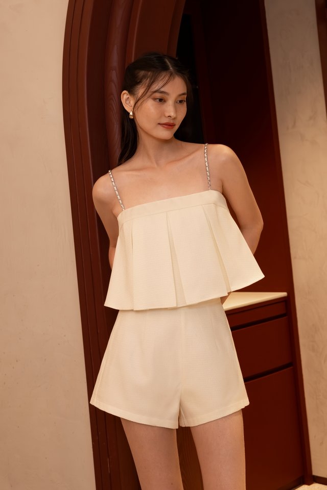 CASSIDY PADDED TWEED CHAIN STRAP PLEATED TOP (CHAMPAGNE)