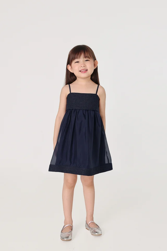 NIKITA CONTRAST TWEED ORGANZA DRESS (NAVY) - MINI GIRL