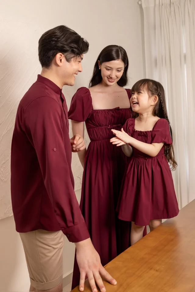 MABELLE PADDED RIBBON PUFF SLEEVE MAXI DRESS (WINE)