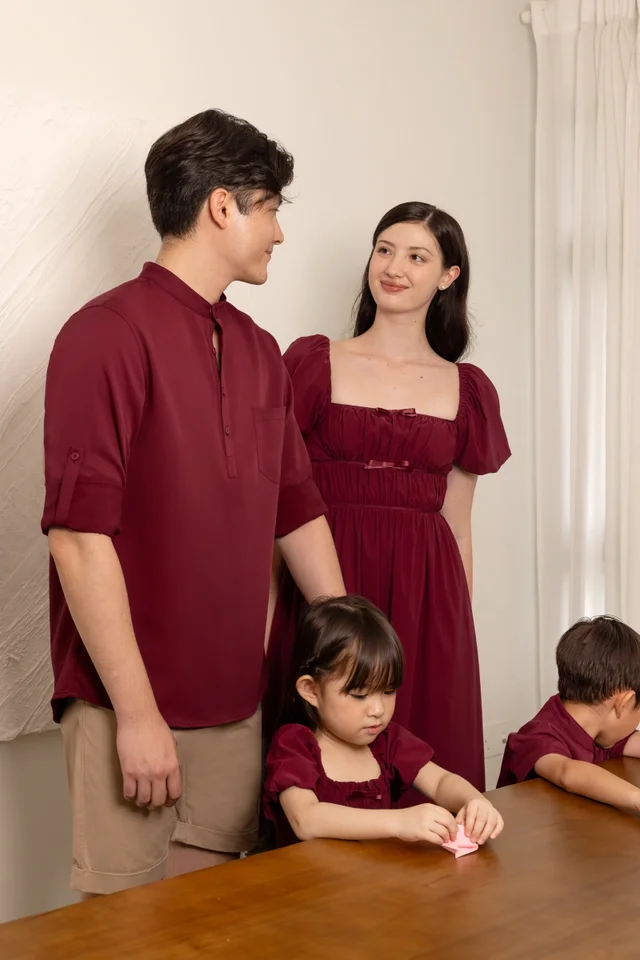 MABELLE PADDED RIBBON PUFF SLEEVE MAXI DRESS (WINE)