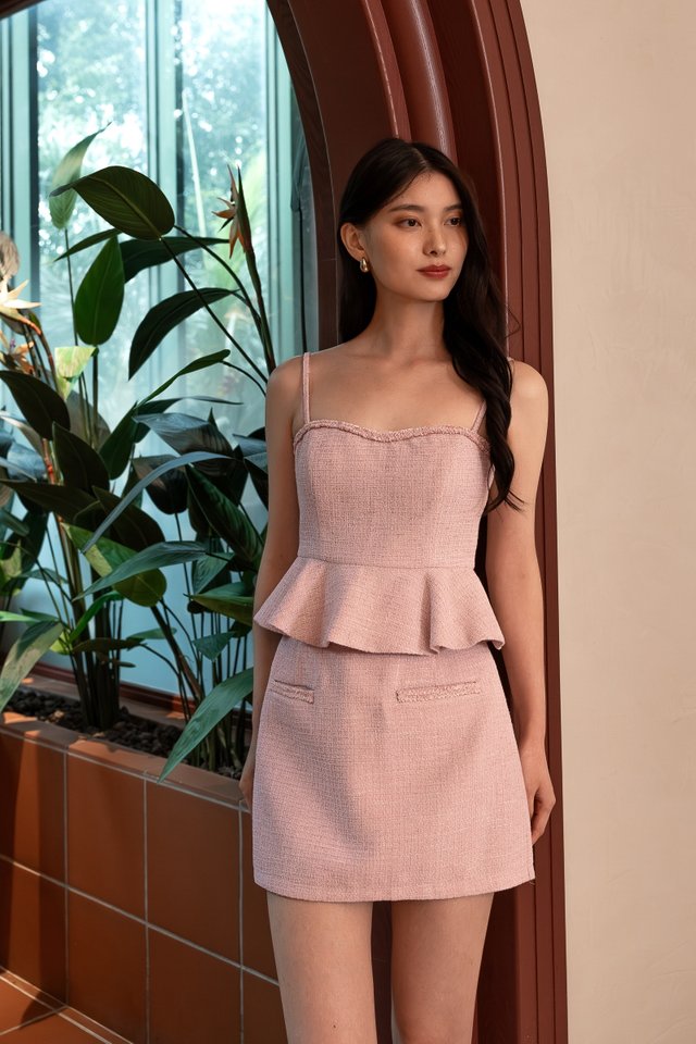 BEATRIX TWEED FRAYED TRIM PEPLUM SKORTS SET