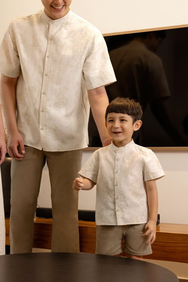 HAYDEN LINEN FLORAL MANDARIN COLLAR BUTTON SHIRT - MINI BOY