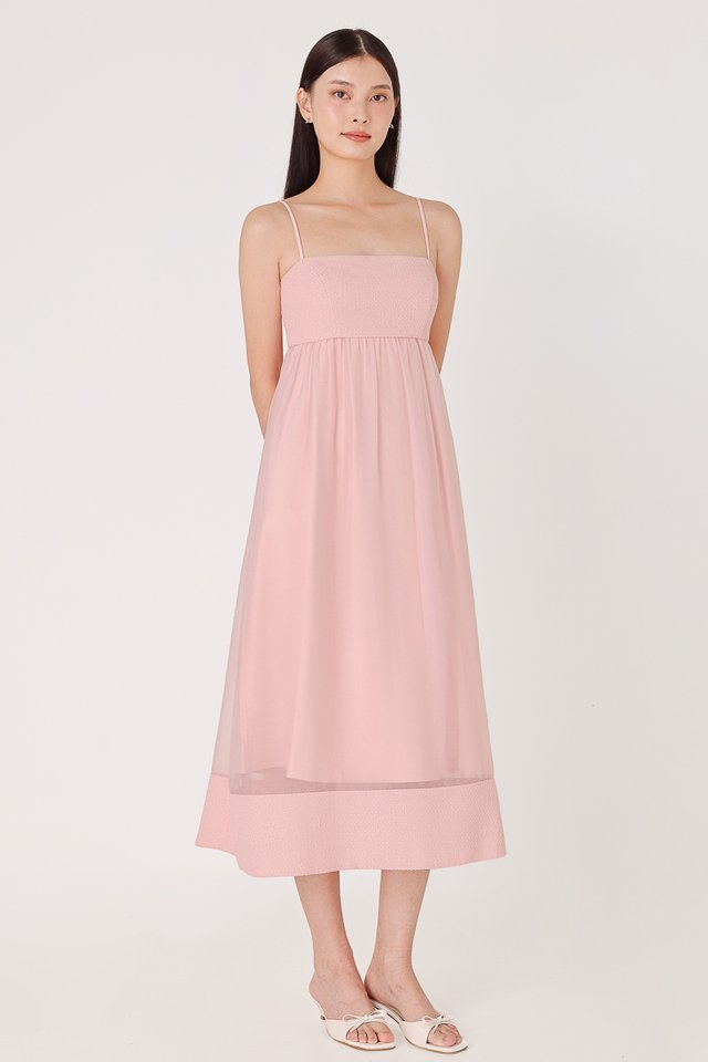 NIKITA PADDED CONTRAST TWEED ORGANZA MIDAXI DRESS (PINK)