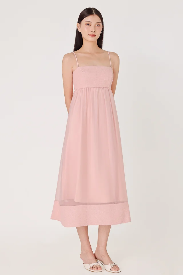 NIKITA PADDED CONTRAST TWEED ORGANZA MIDAXI DRESS (PINK)