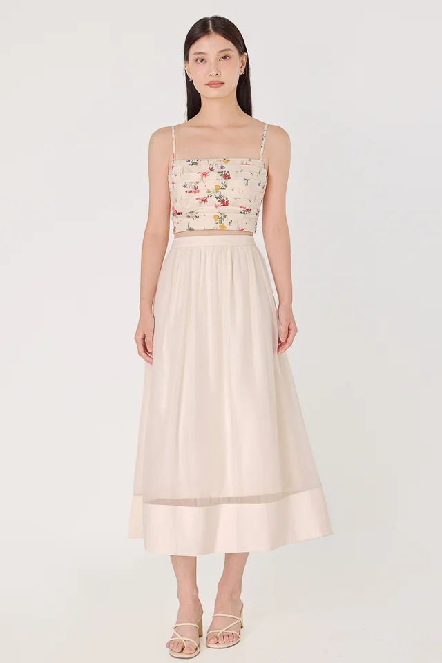 PAULA ORGANZA THICK HEM MIDAXI SKIRT (CHAMPAGNE)