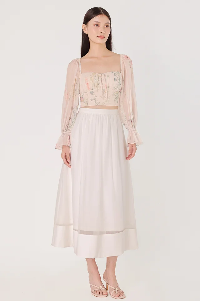 PAULA ORGANZA THICK HEM MIDAXI SKIRT (WHITE)