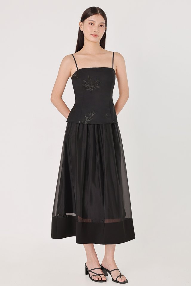 PAULA ORGANZA THICK HEM MIDAXI SKIRT (BLACK)