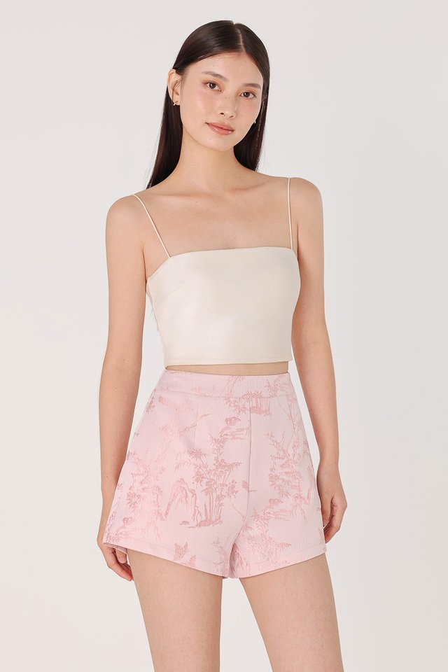 KARINA FLORAL JACQUARD SLANT HEM SHORTS