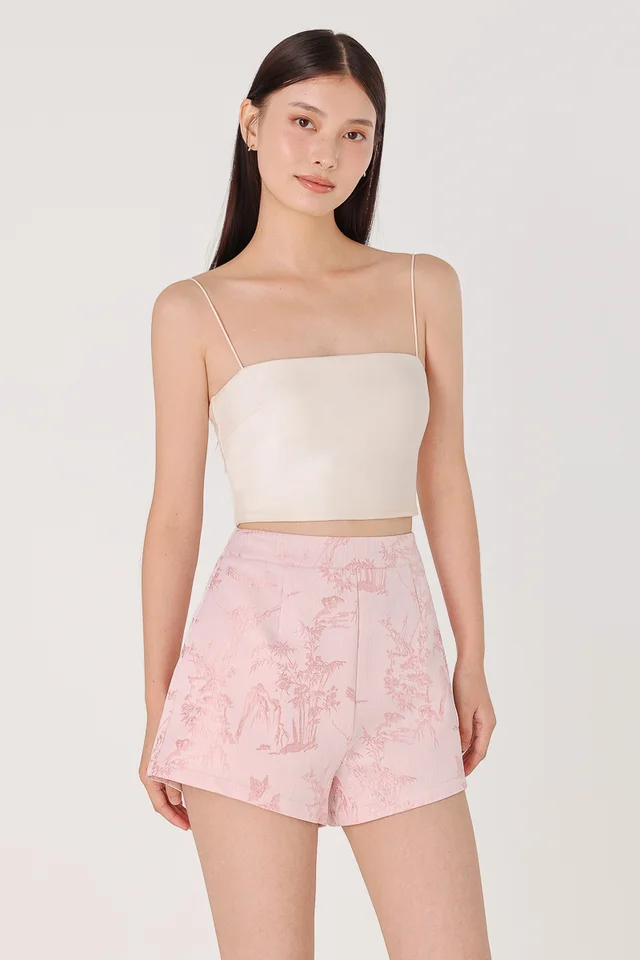 KARINA FLORAL JACQUARD SLANT HEM SHORTS