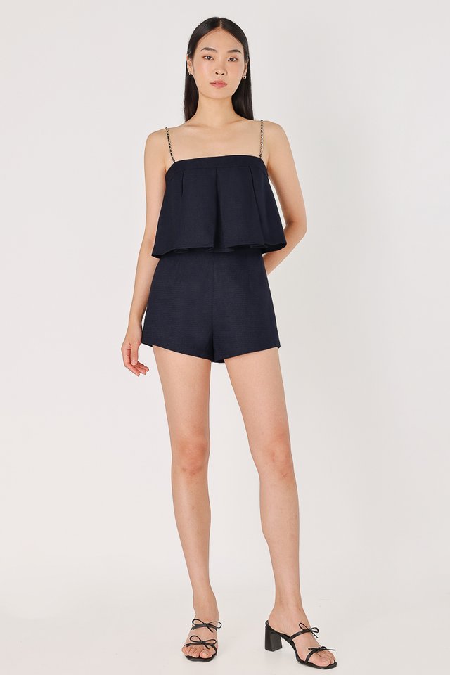 CASSIDY PADDED TWEED CHAIN STRAP PLEATED TOP (MIDNIGHT BLUE)