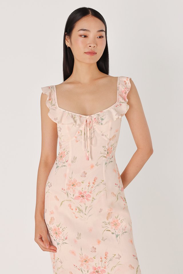 AMELIA PADDED CHIFFON BIAS MIDAXI DRESS (FLORAL)