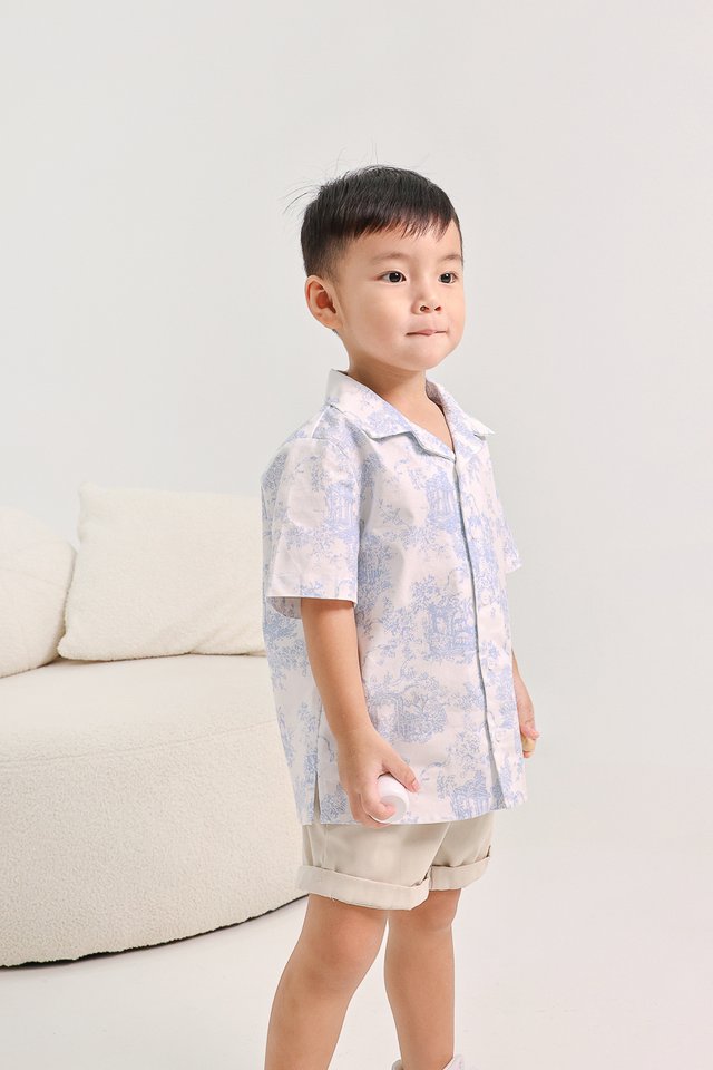 ENZO COTTON FLORAL REVERE COLLAR BUTTON SHIRT - MINI BOY