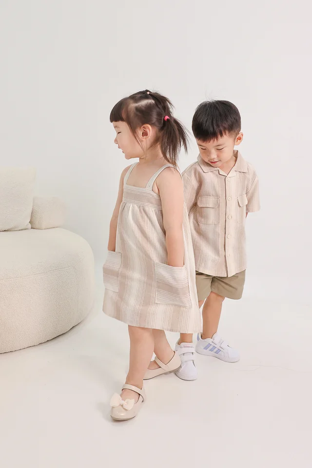 LEXIS LINEN STRIPED POCKET TENT DRESS (DUNE) - MINI GIRL