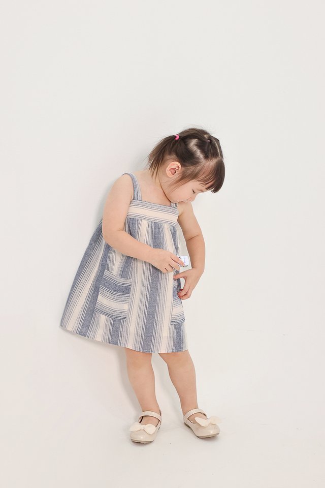 LEXIS LINEN STRIPED POCKET TENT DRESS (MARINE) - MINI GIRL