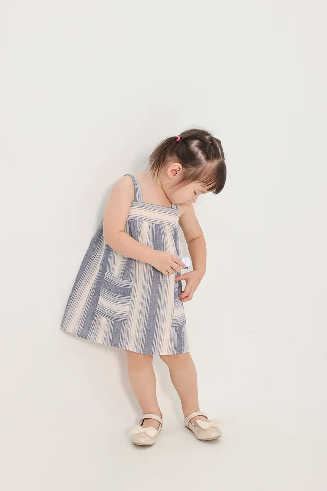 LEXIS LINEN STRIPED POCKET TENT DRESS (MARINE) - MINI GIRL