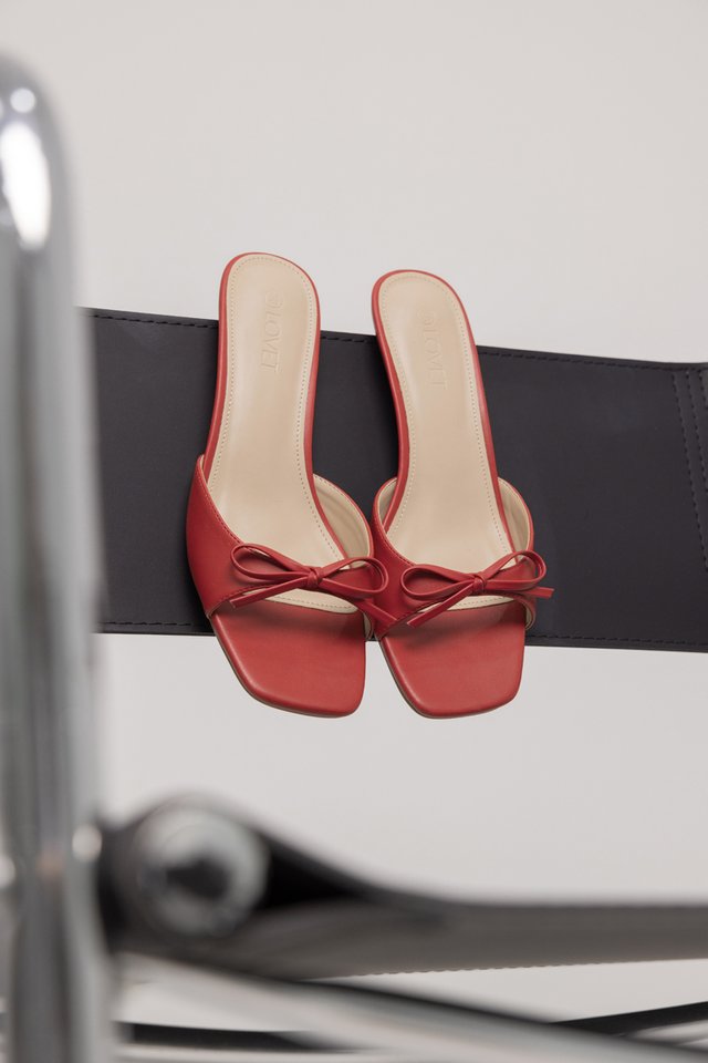 FAUSTINE RIBBON KITTEN HEELS (RED)