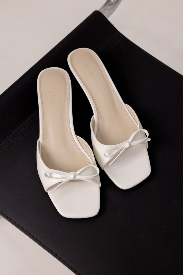 FAUSTINE RIBBON KITTEN HEELS (WHITE)