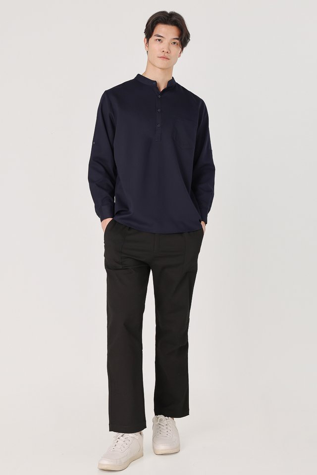 MATT HALF-BUTTON LONG SLEEVE POCKET SHIRT (MIDNIGHT BLUE)