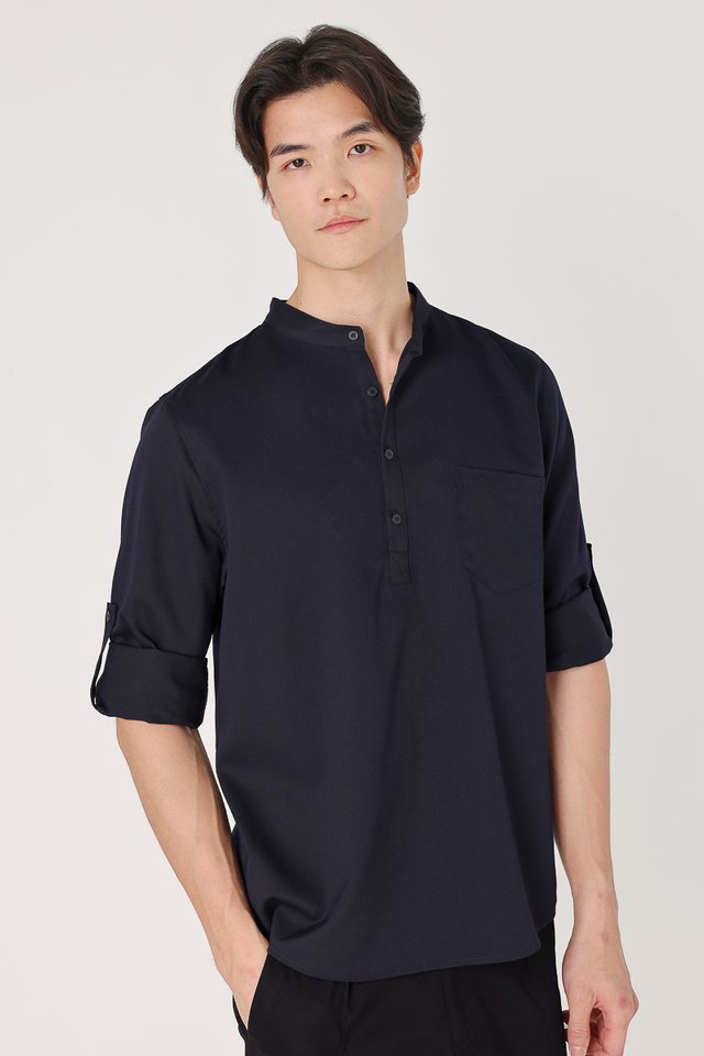 MATT HALF-BUTTON LONG SLEEVE POCKET SHIRT (MIDNIGHT BLUE)