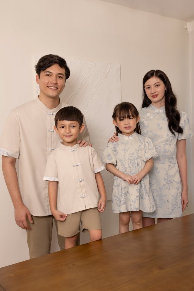 KAI FLORAL JACQUARD TRIM MANDARIN BUTTON SHIRT - MINI BOY