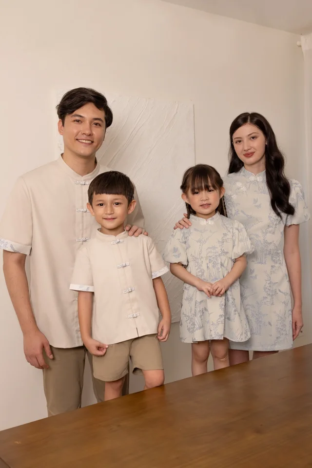 KAI FLORAL JACQUARD TRIM MANDARIN BUTTON SHIRT - MINI BOY