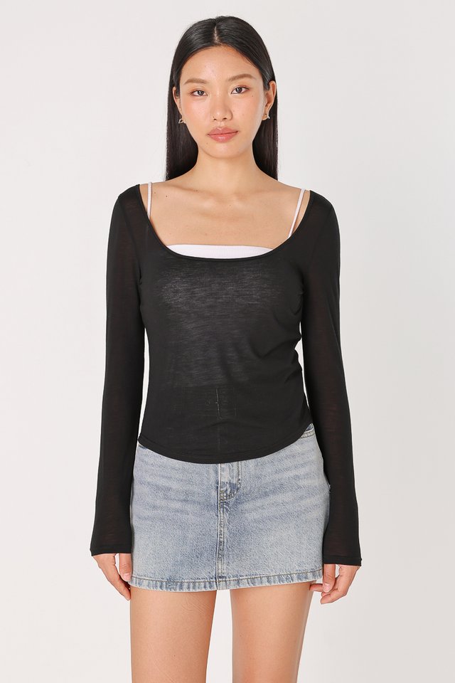 RACHEL SHEER LONG SLEEVE TOP (BLACK)