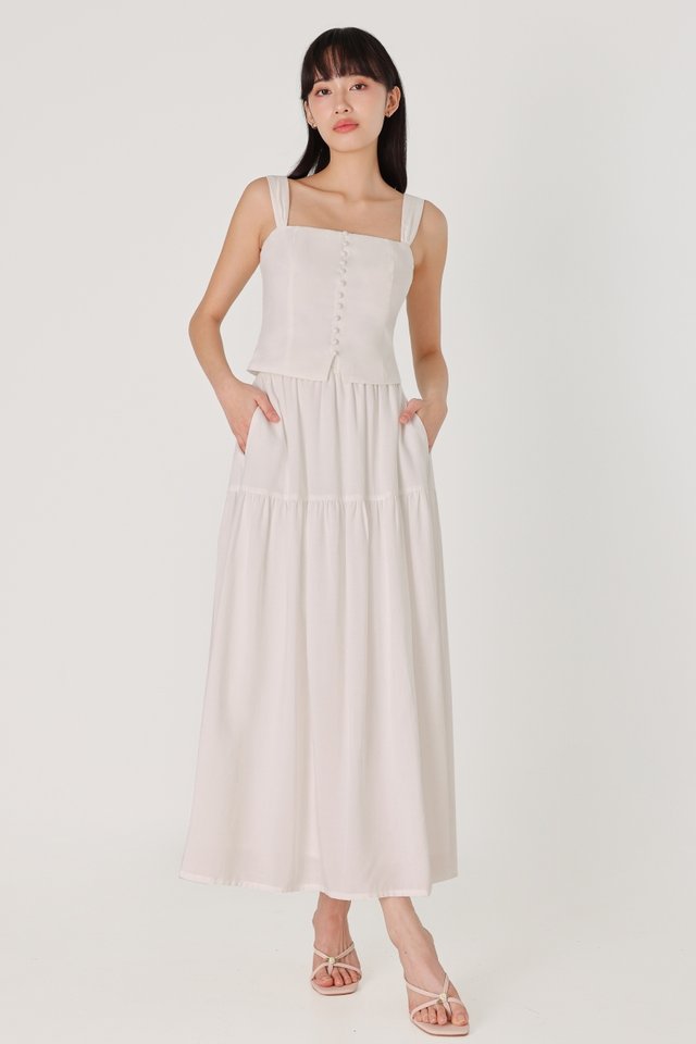 DESTINY PULL-ON DROPWAIST MAXI SKIRT (WHITE)