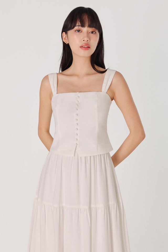 DESTINY RUCHED STRAP BUTTON TOP (WHITE)