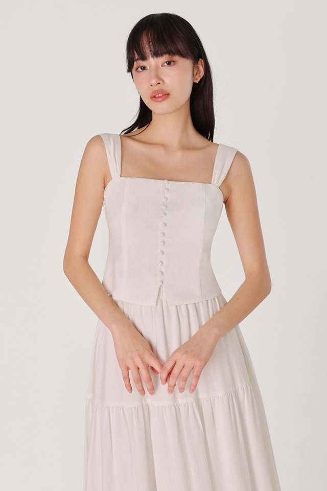 DESTINY RUCHED STRAP BUTTON TOP (WHITE)