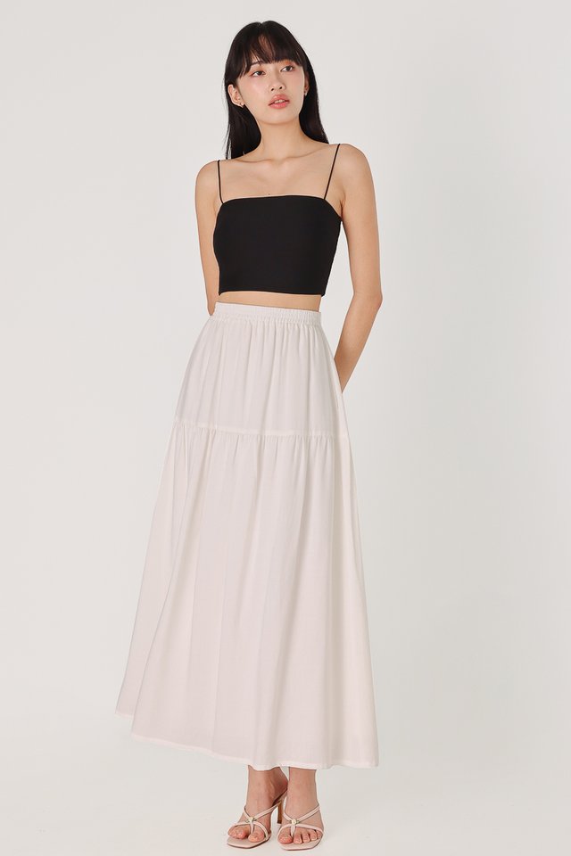 DESTINY PULL-ON DROPWAIST MAXI SKIRT (WHITE)