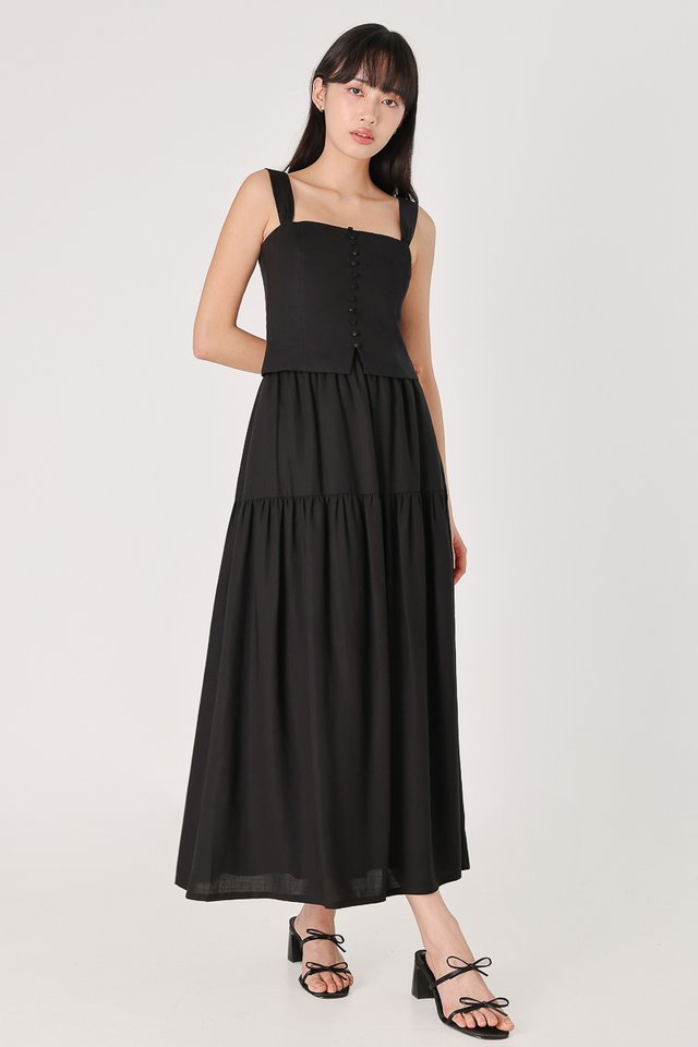 DESTINY PULL-ON DROPWAIST MAXI SKIRT (BLACK)