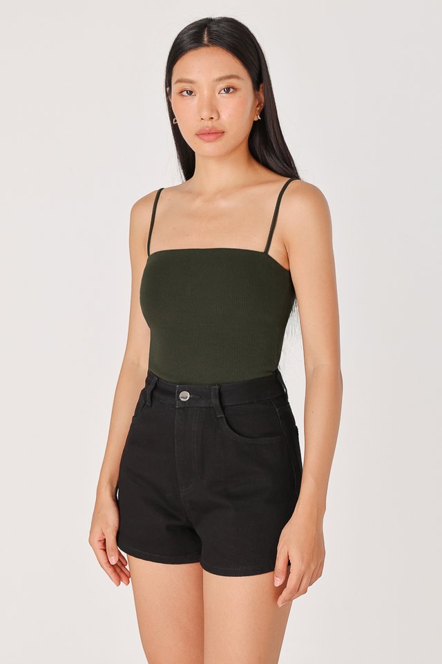 ALINA REVERSIBLE PADDED RIBBED CAMI TOP (OLIVE GREEN)