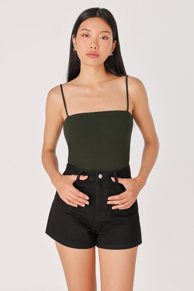 ALINA REVERSIBLE PADDED RIBBED CAMI TOP (OLIVE GREEN)