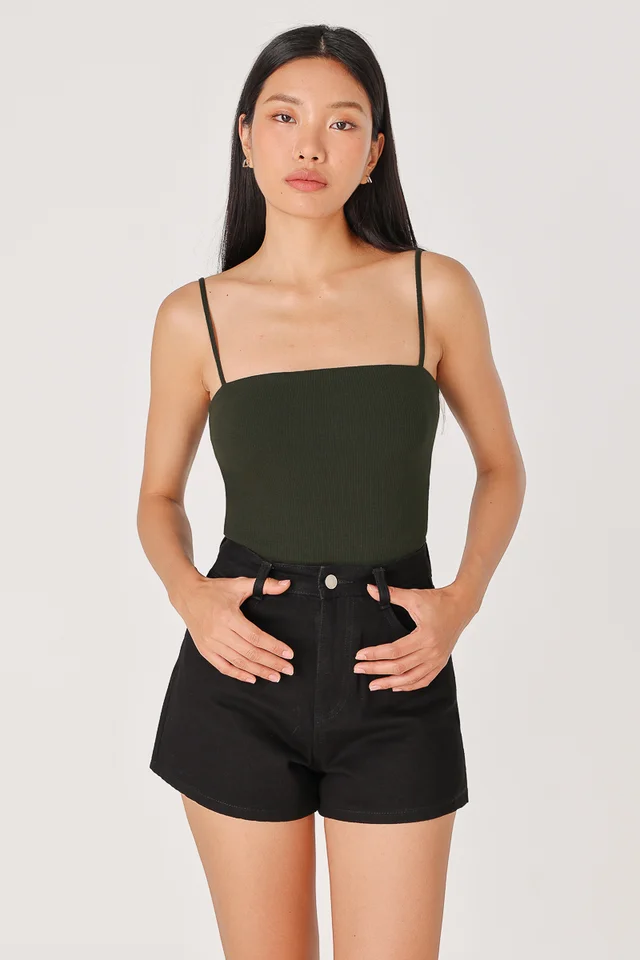 ALINA REVERSIBLE PADDED RIBBED CAMI TOP (OLIVE GREEN)
