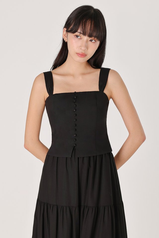 DESTINY RUCHED STRAP BUTTON TOP (BLACK)