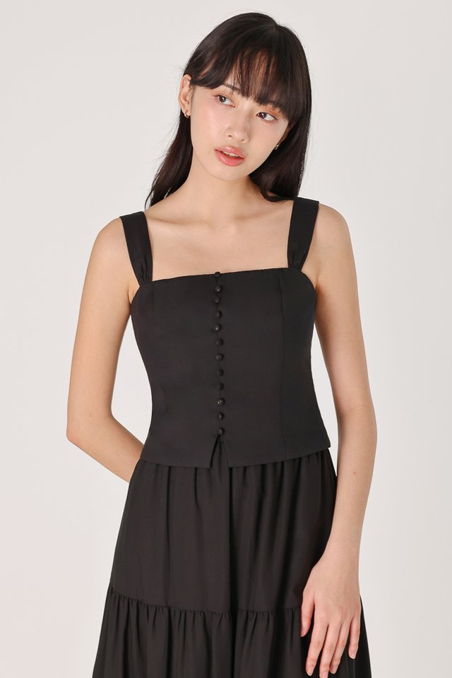 DESTINY RUCHED STRAP BUTTON TOP (BLACK)