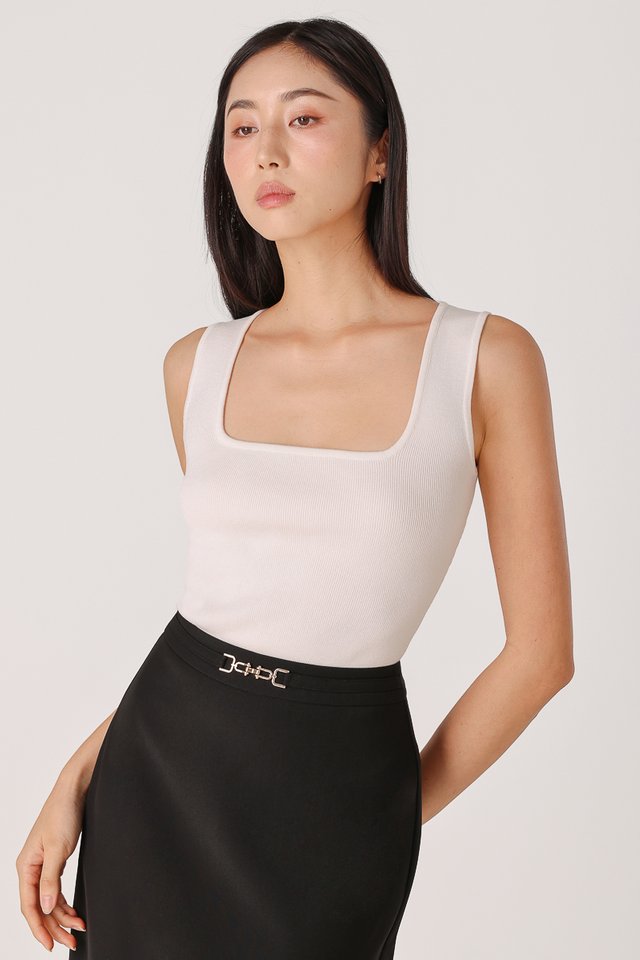 HAYES SQUARE NECK BASIC KNIT TOP (WHITE)