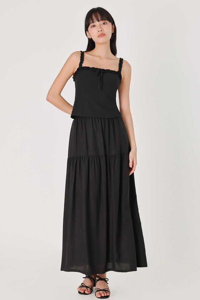 DESTINY PULL-ON DROPWAIST MAXI SKIRT (BLACK)