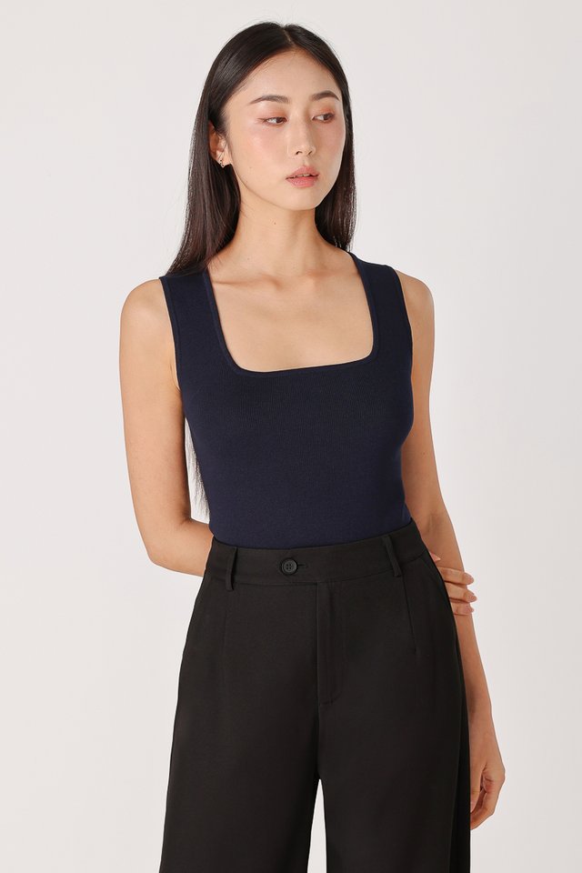 HAYES SQUARE NECK BASIC KNIT TOP (NAVY)