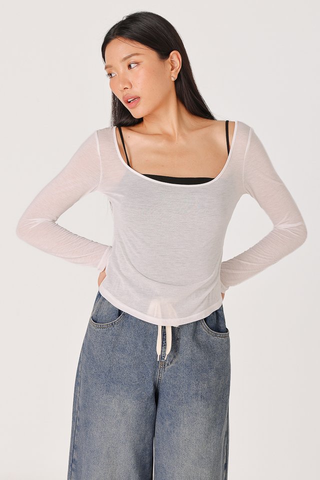 RACHEL SHEER LONG SLEEVE TOP (WHITE)