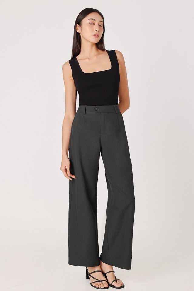 ROWAN OVERLAP STRAIGHT LEG PANTS - PETITE (COAL)