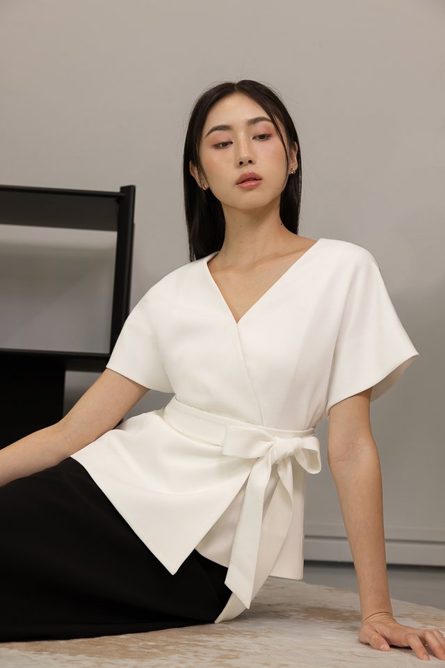 REIGN KIMONO WRAP TIE SASH TOP (WHITE)