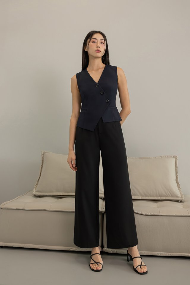 ROWAN OVERLAP STRAIGHT LEG PANTS - PETITE (BLACK)