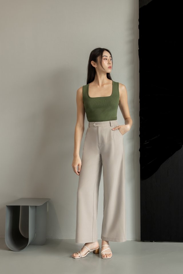 HAYES SQUARE NECK BASIC KNIT TOP (OLIVE)