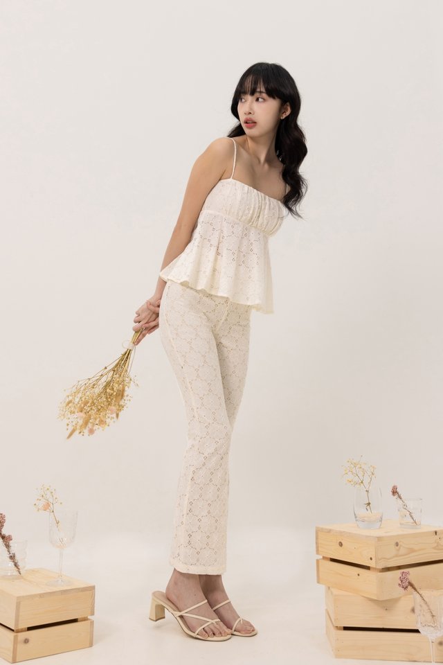 JOVANA LACE EYELET FLARE PANTS