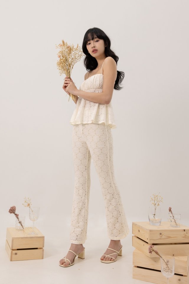 JOVANA LACE EYELET FLARE PANTS