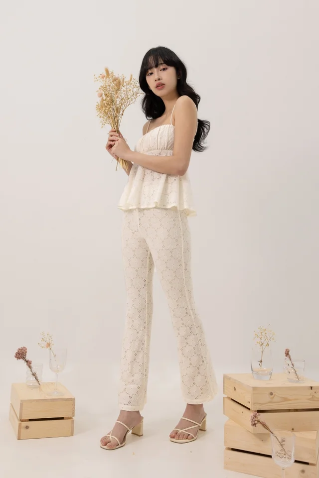 JOVANA LACE EYELET FLARE PANTS